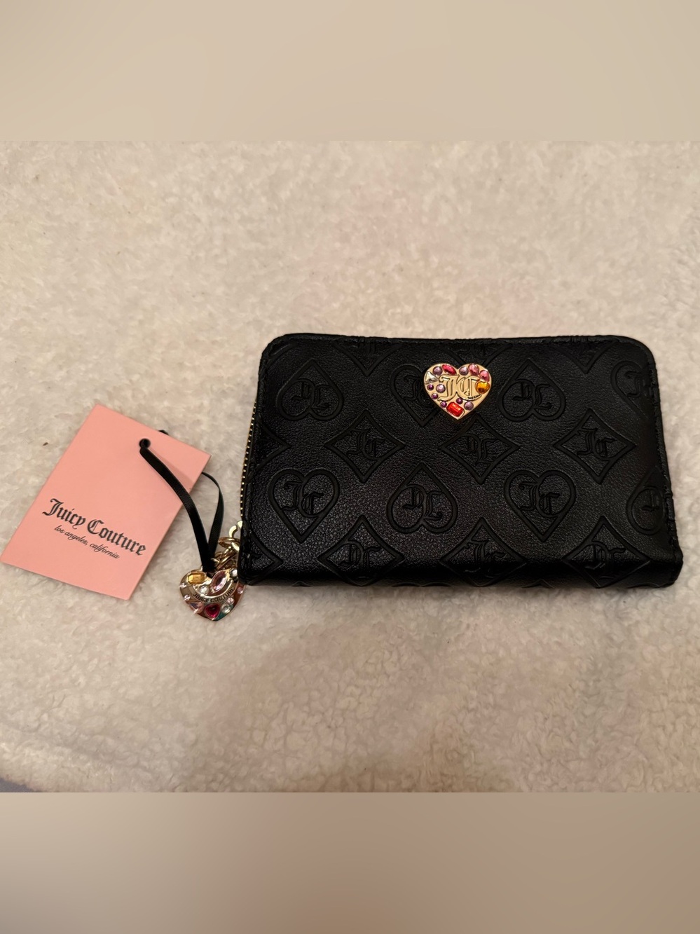 Juicy Couture Black Heart-Logo Zip Wallet with Gold Accent
